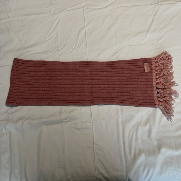 Coach Womens Pink Ribbed Knit Scarf With Fringe 40% Wool Angora Cashmere Blend - Picture 4 of 5
